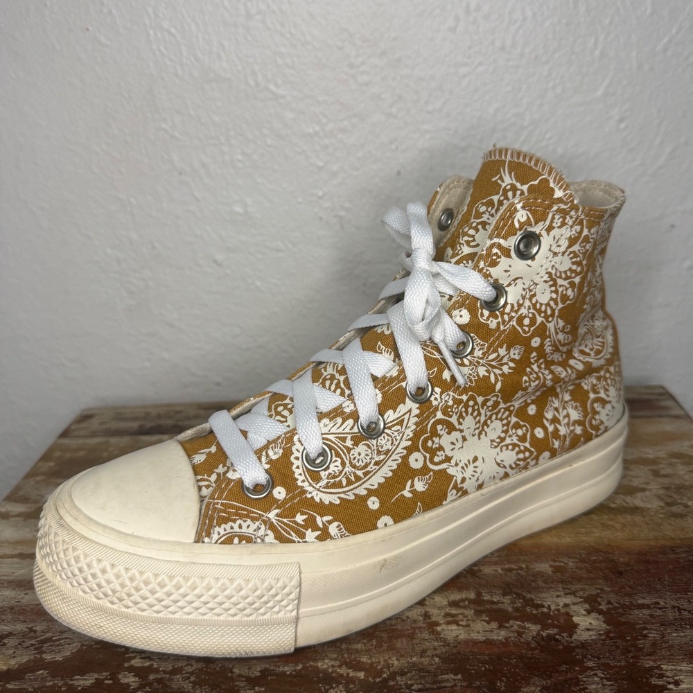 Converse Chuck Taylor Women's 8 High Top Platform Sneakers Fall Florals - Wheat - Picture 2 of 8